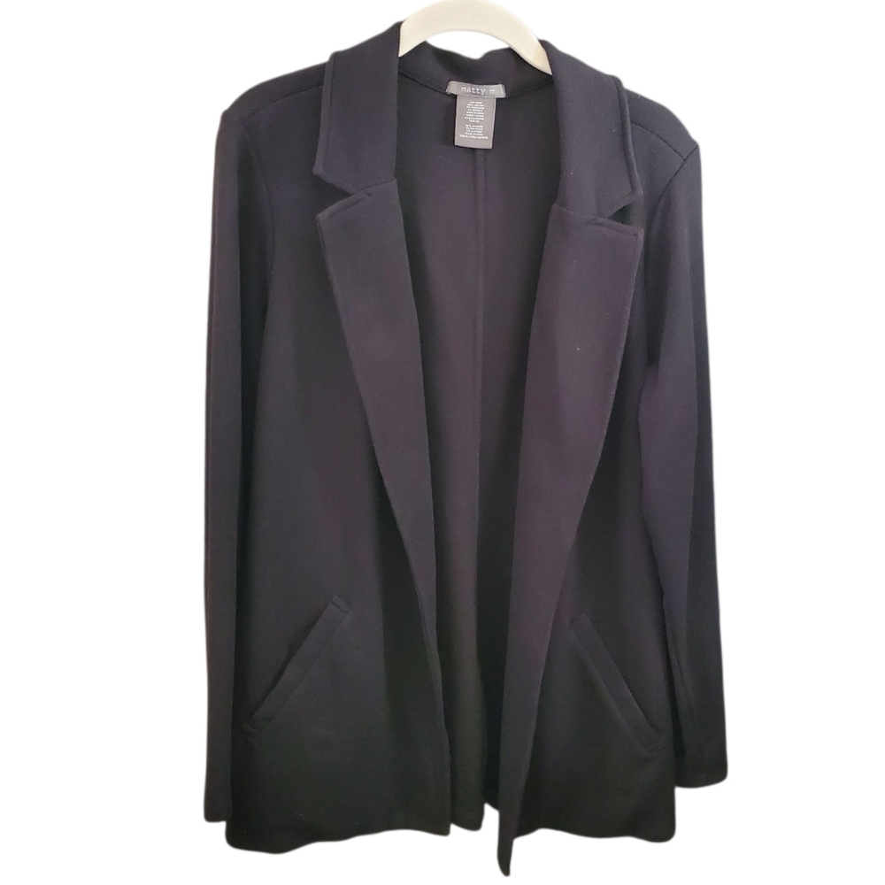 Matty M Knit Boyfriend Blazer Black XL Daily Cotton Blend Pockets Minimalist